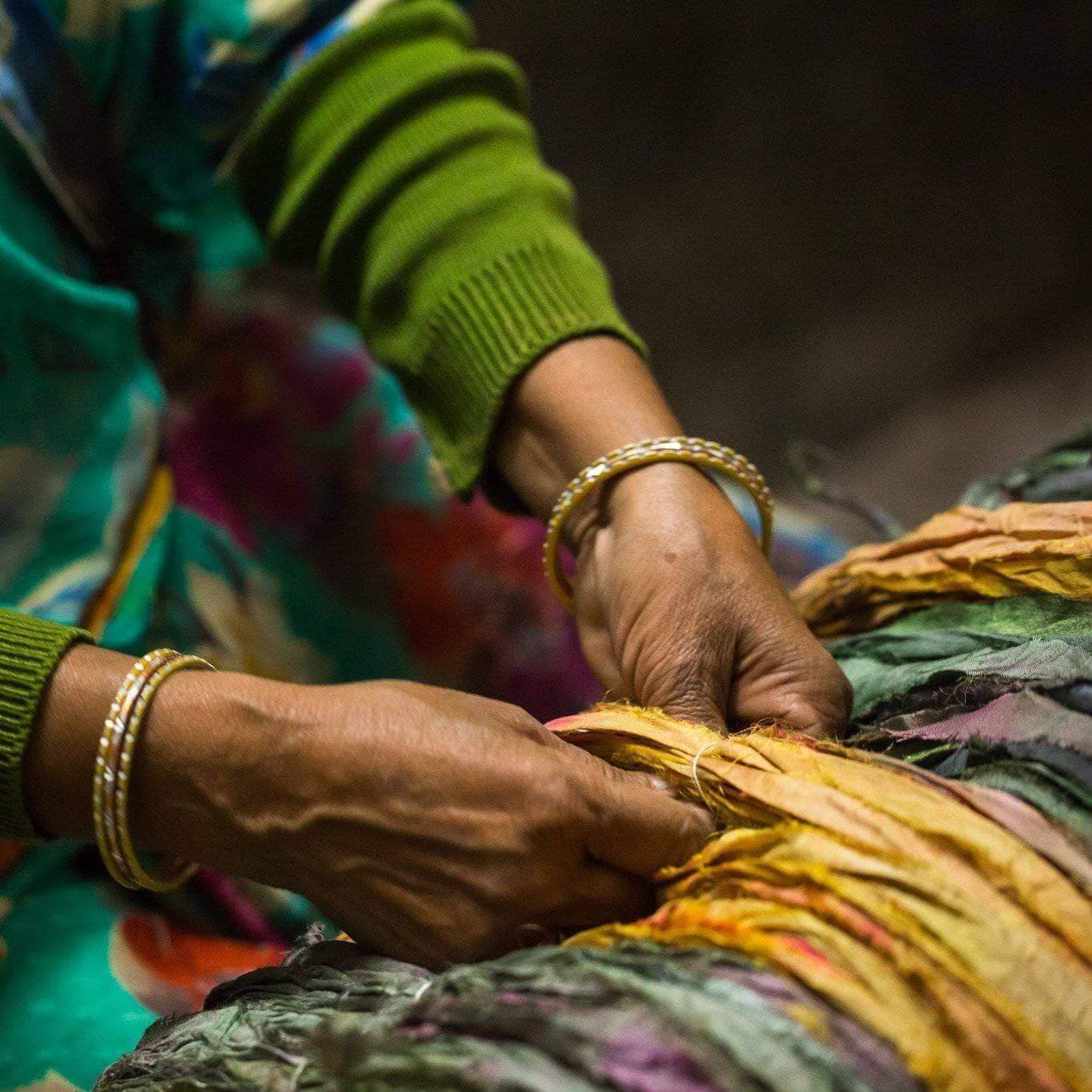 Recycled Sari Silk Ribbon - Blue Yarn - Sari Silk Ribbons - Silk Strips