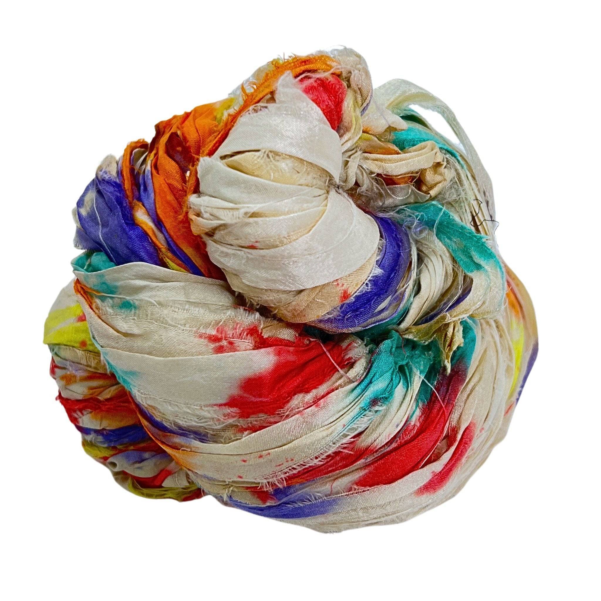 DARN GOOD YARN Recycled Sari Silk Ribbon Yarn Vintage Ivory Off-White  Dyeable 100 Grams 50 Yards 1 Skein Handmade one of a Kind