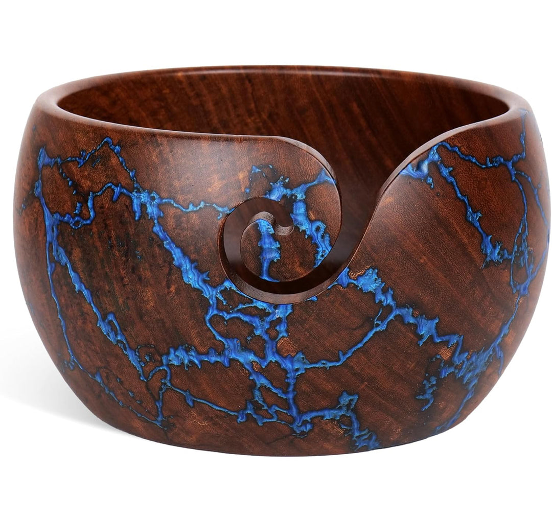 Handcrafted Rosewood Yarn Bowl with Unique Resin Accents