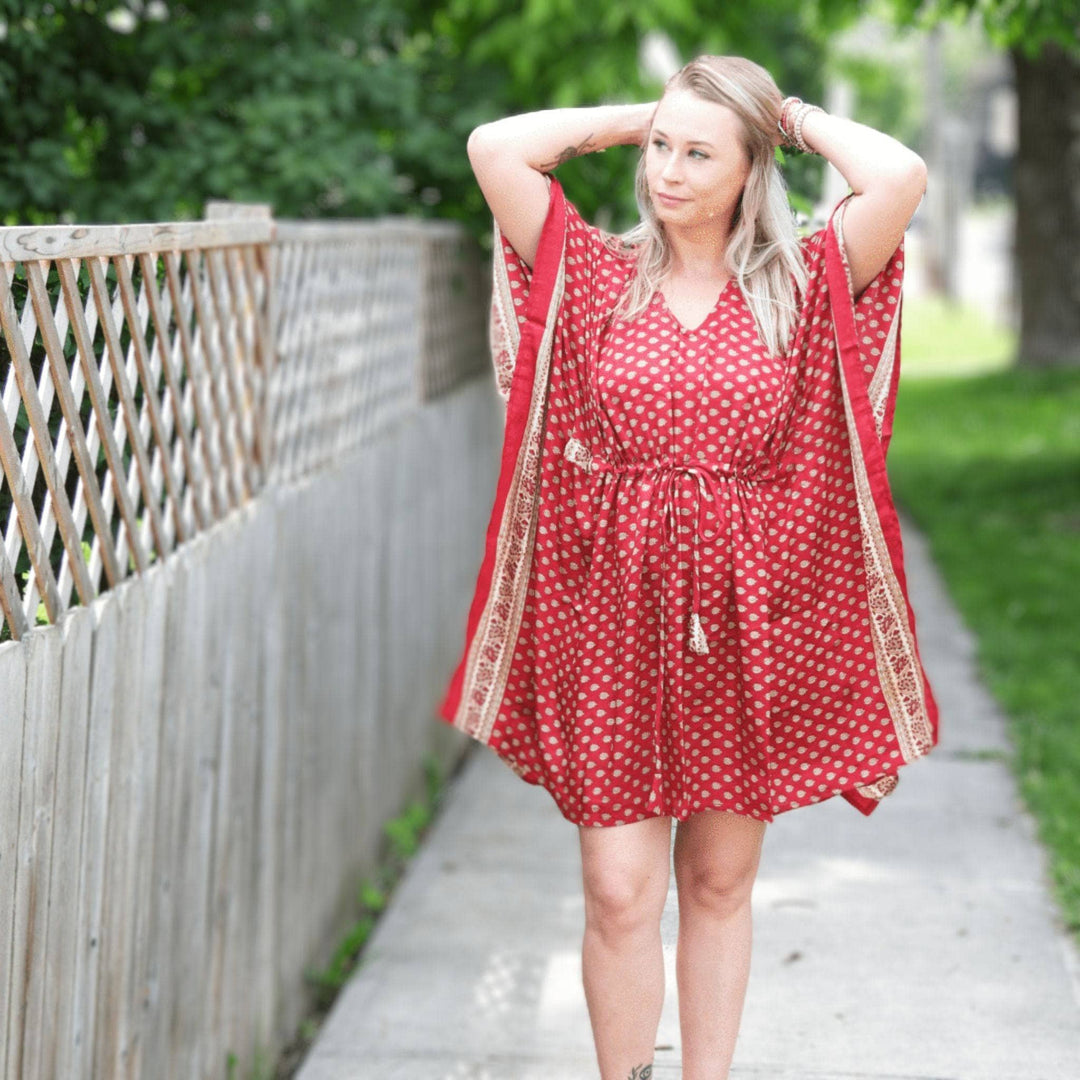 woman wearing red short tunic