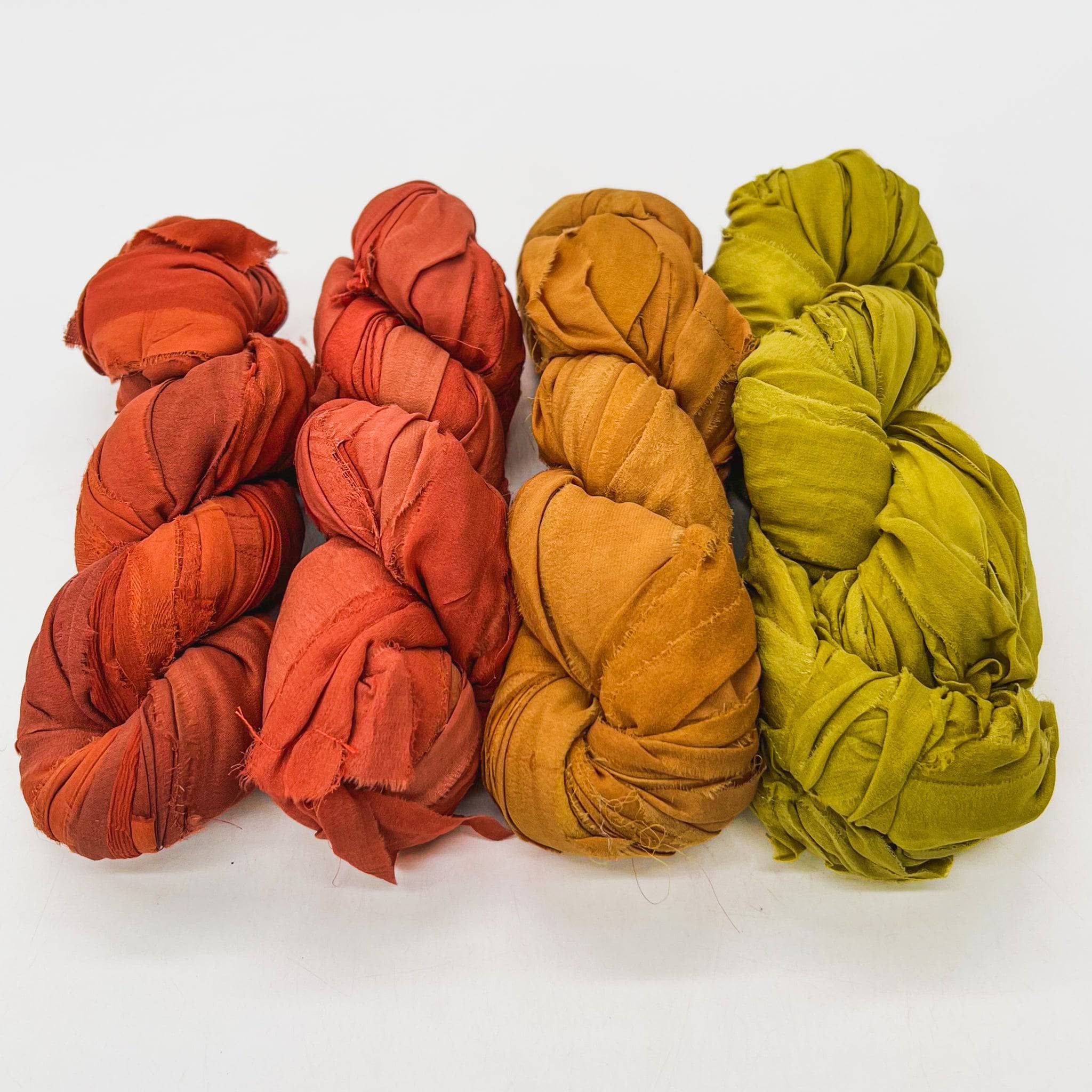 4-Hanks Reclaimed Chiffon RIBBON YARN, New Lot, FALL Colors, DGY, Ea: 80yds/100g selling