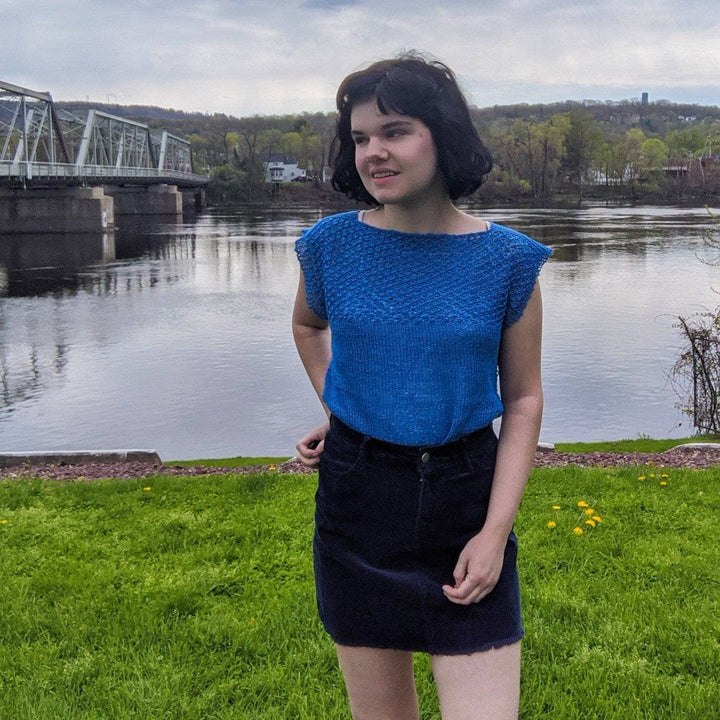 women wearing a blue top outside