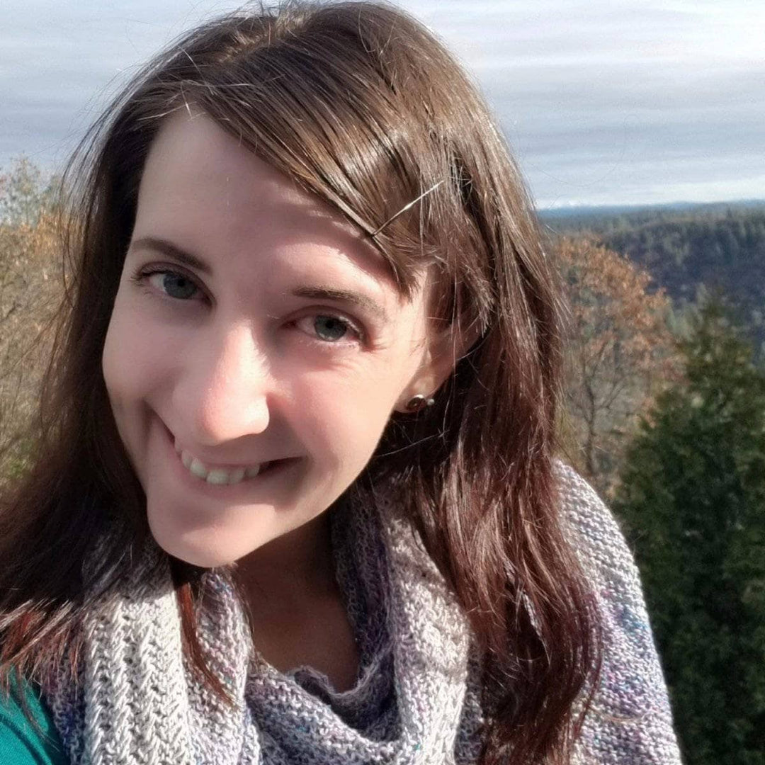 woman wearing a Frosted Forest Wrap outdoors