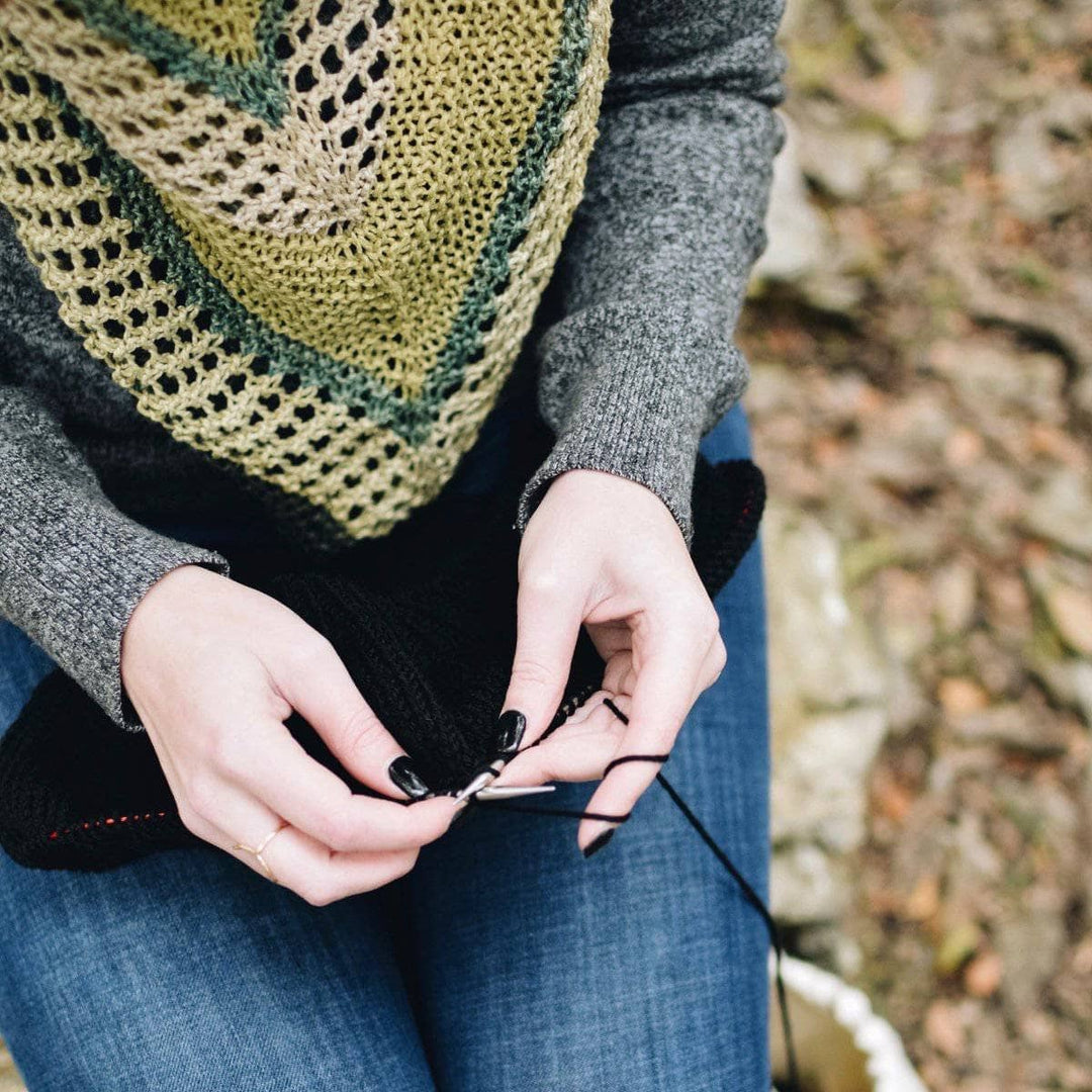 close up of woman wearing the Hibiscus Shawl