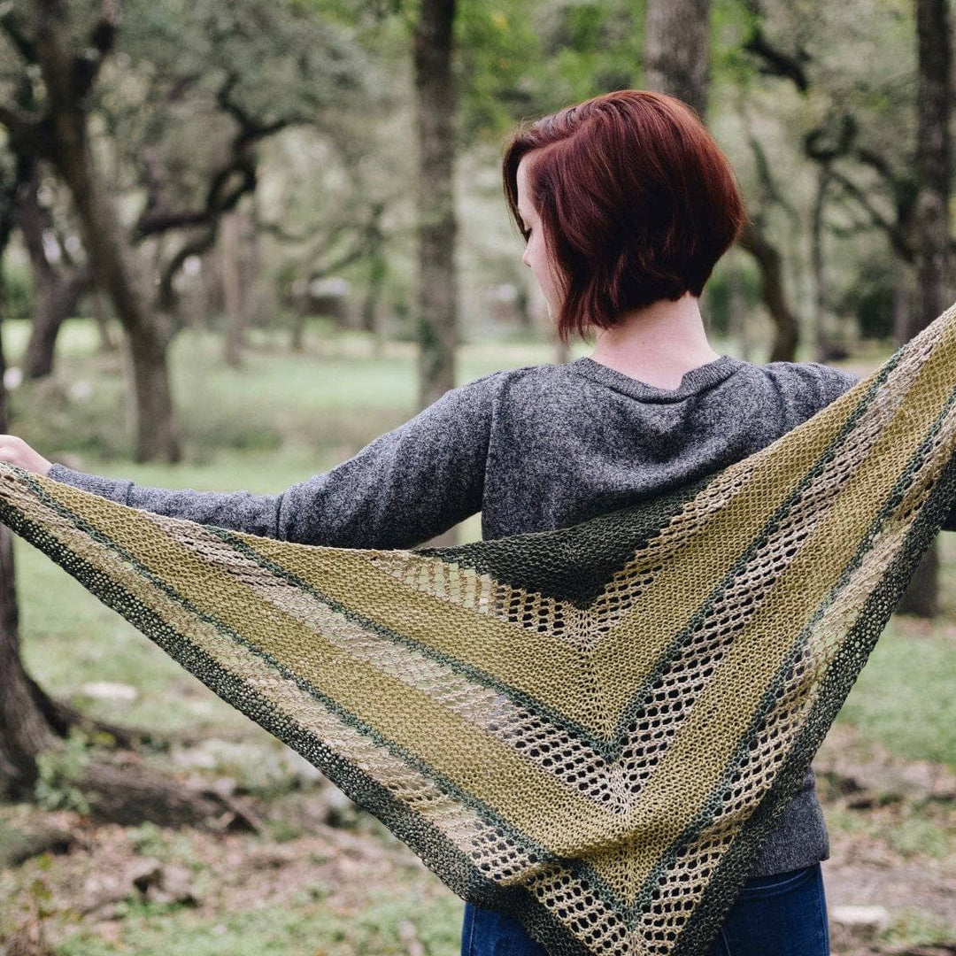 close up of woman wearing the Hibiscus Shawl