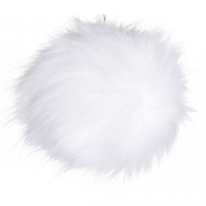 A plus 4.5 inch snap on pom pom in the colorway 'white'