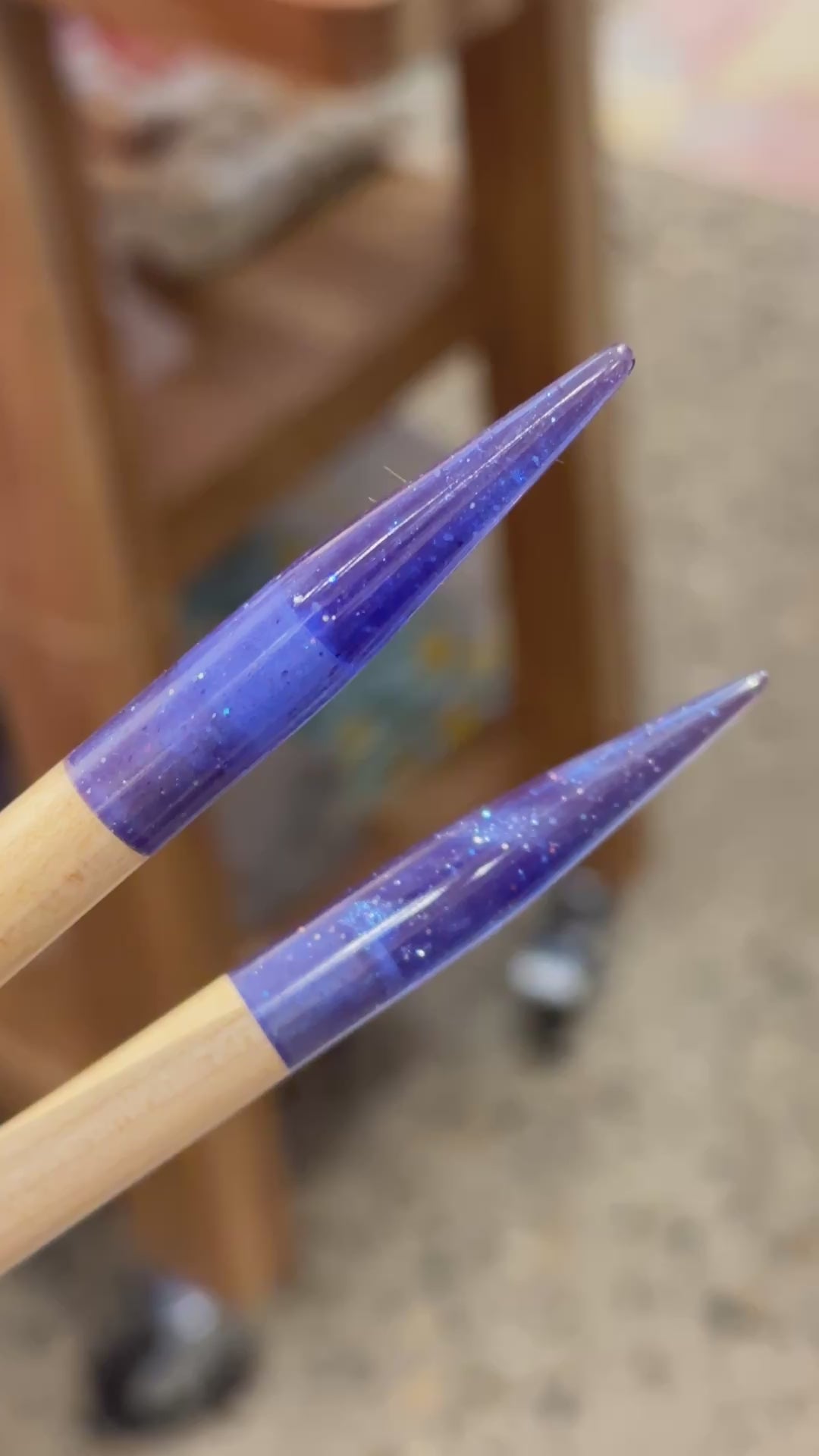 Purple Glitter Resin & Maple Knitting Needles