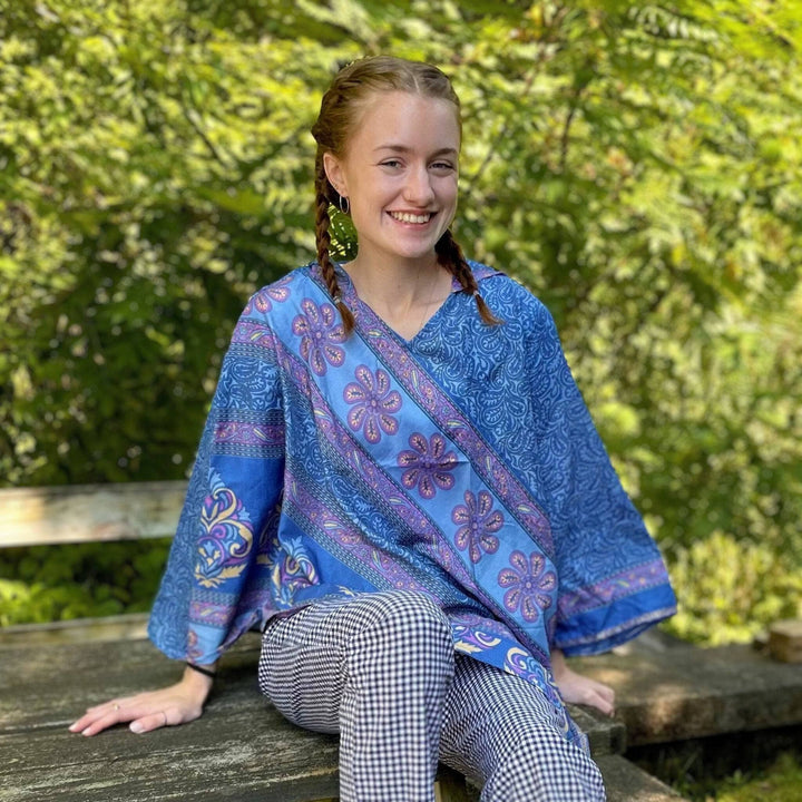 Recycled Sari Hooded Poncho