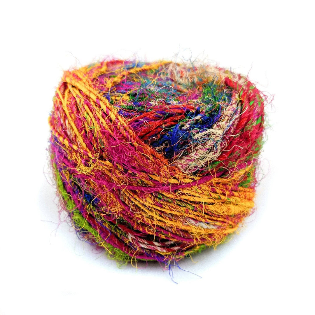 multicolored fuzzy cake of yarn