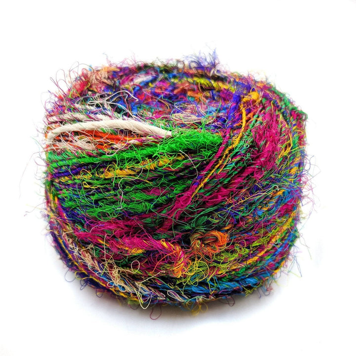 multicolored fuzzy cake of yarn