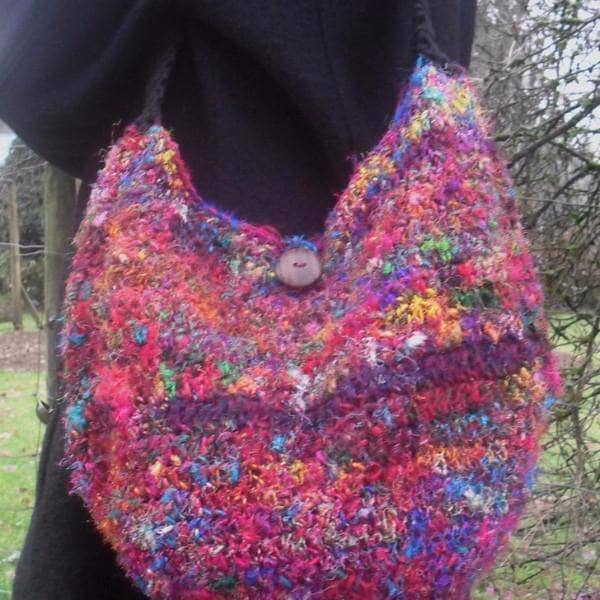 close up of a multicolored Silk Hobo Purse