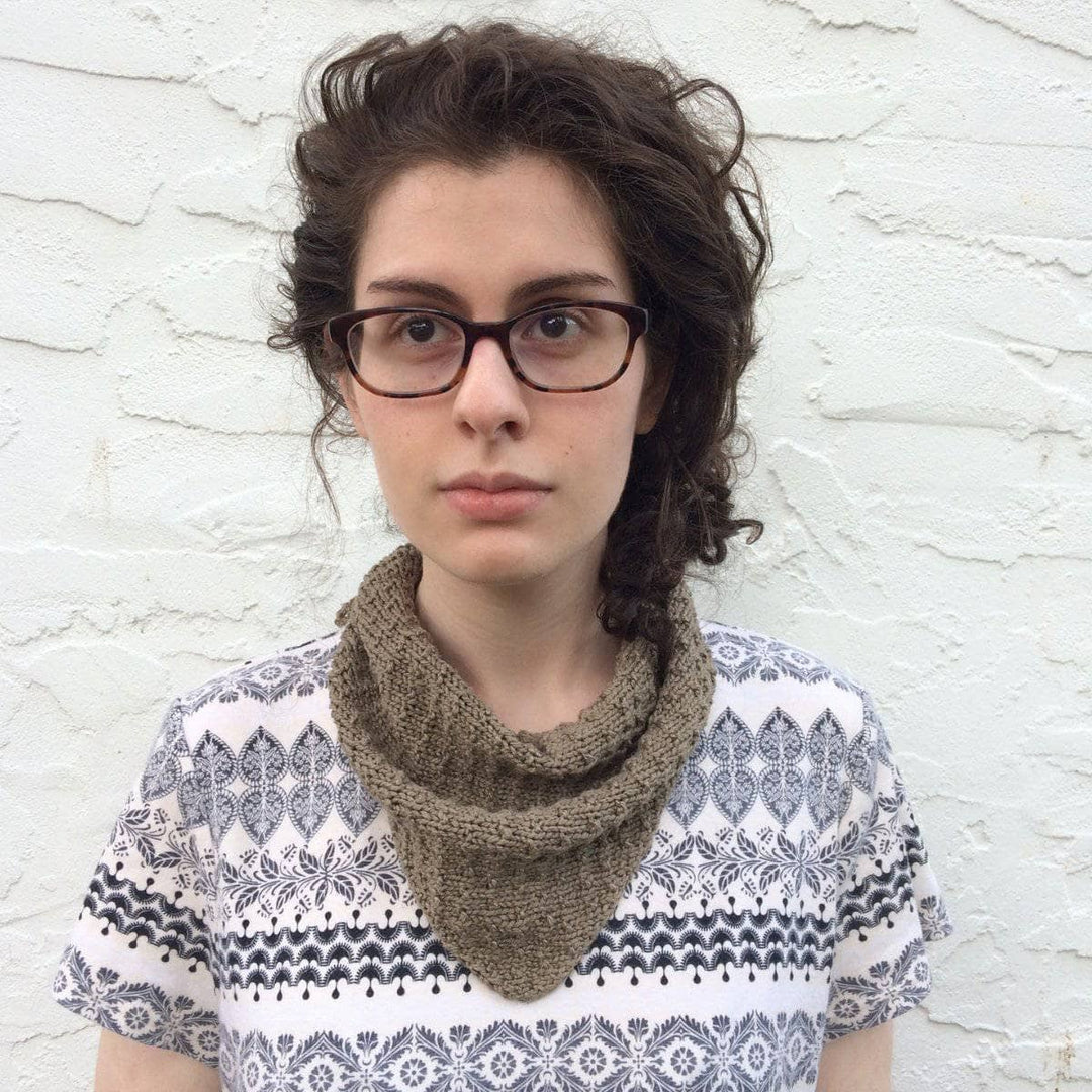 woman wearing The Poppyseed Scarf in Stormy Night (brown)