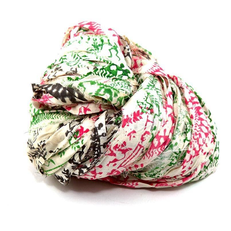 Block Printed Handmade Sari Silk Ribbon ball in Festival (multicolored) on a white background