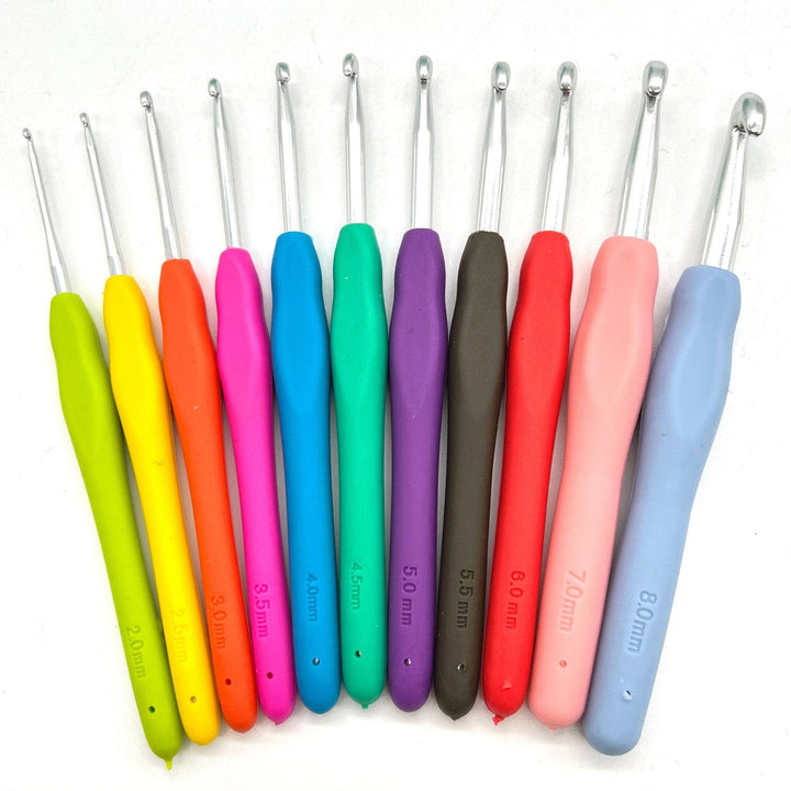 A bunch of colorful crochet hooks.