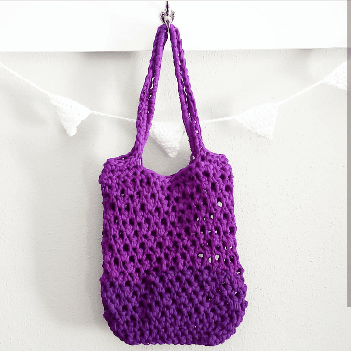 Violet Summer Tote Crochet bag on a white background