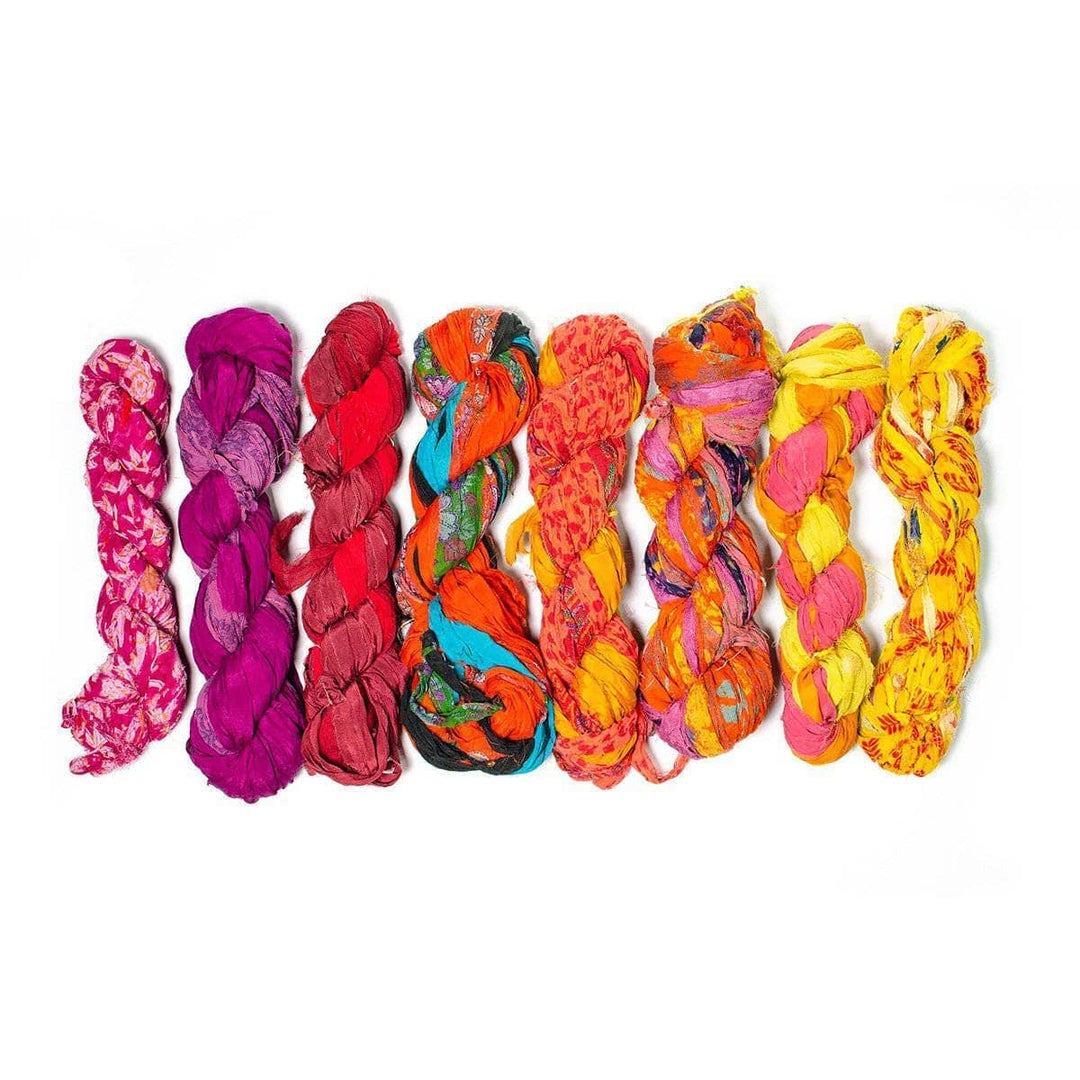 3 Chiffon Ribbon Roll 100g Printed Assorted Sari Silk Recycled Ribbon  Weaving Knitting, Fiber Arts Raw Edge Decorative Ribbon, Gift Wraping 