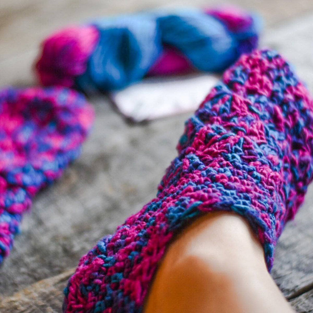Easy Crochet Slippers Kit - DIY - Entry Level - Silk Yarn – Darn Good Yarn